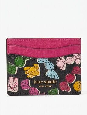 kate spade Black Leather Embossed Candy Wrapper Card Holder